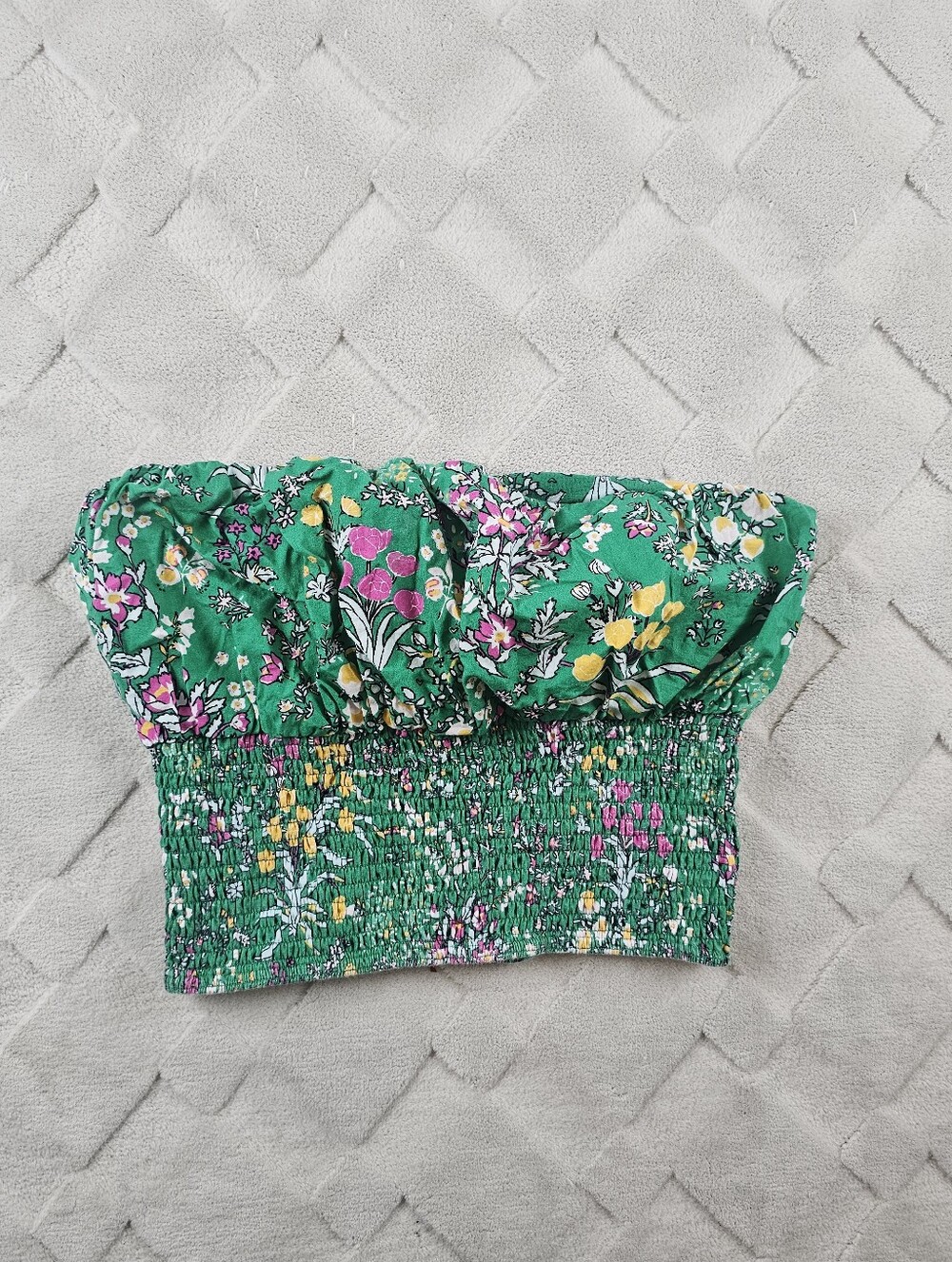 Maeve By Anthropologie Green Floral Smocked Tube Top Womens Small